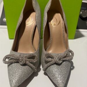 Sam Edelman Silver Glitter Bow Heels
